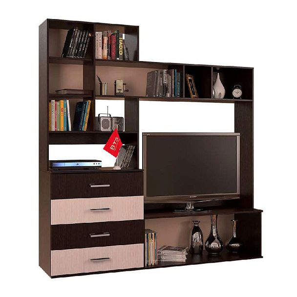 "Белла" центр. секция (2000х2120х470) венге/дуб атланта (замена на венге/ясень белый) - Вид 2