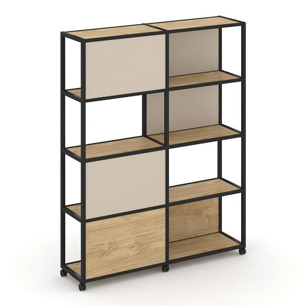 Shelf Mobile Стеллаж 5 уровней 2 секции VR.LT-STK-515.06 Тиквуд Светлый/Металл Черный/W-04 1170*400*2000 - Вид 1