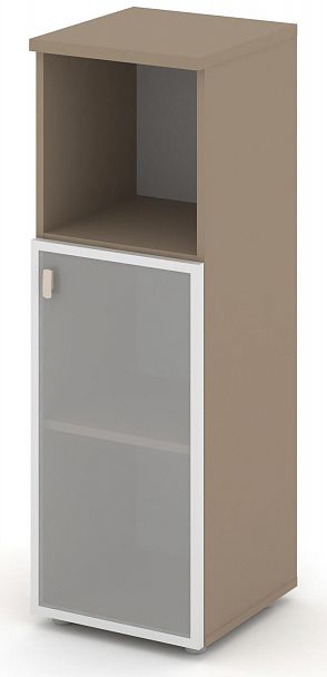 Шкаф средний узкий (1 низкий фасад стекло Лакобель IVORY / UMBRA в раме) "ESTETICA" ES.SU-2.2R Латте - Вид 2