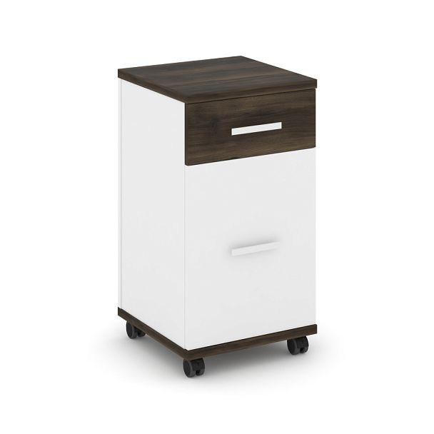 Concept Тумба мобильная 1 ящ.+1 распаш. фасад CN.TUM-011 W Дуб Мали/Белый Бриллиант/Металл Белый 420*420*782 - Вид 1