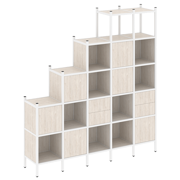 Loft Прямой стеллаж наборный VR.L-25 Денвер светлый/Белый металл 2110*446*2280 - Вид 1