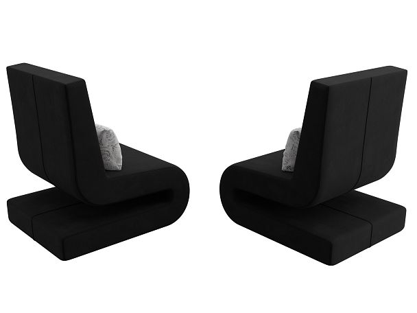 Кресло Волна (полностью микровельвет черный, подушки велюр серый с узором) - Вид 5