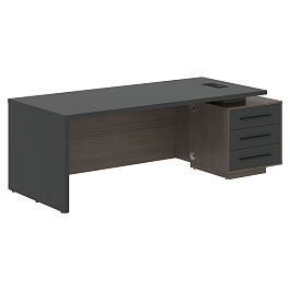 Стол руководителя с тумбой VCT 2290(R) Яшма черный/Черный матовый/Дуб Сильвер 2200х900х750 VELION - Фото предпросмотра