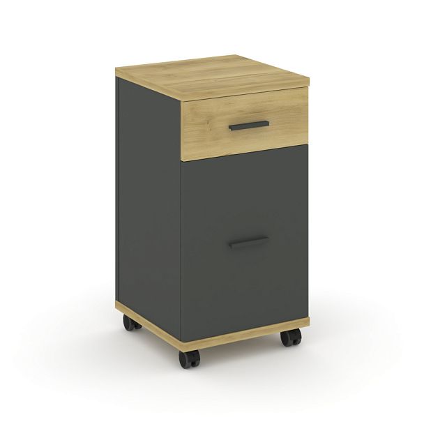 Concept Тумба мобильная 1 ящ.+1 распаш. фасад CN.TUM-011 A Дуб Винченцо/Антрацит/Металл Антрацит 420*420*782 - Вид 1