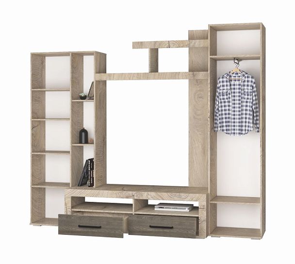 Гостиная Марсель-4 (2480х2108х514) дуб эндгрейн необработанный/ясень анкор темный - Вид 2