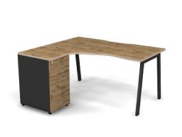 MATRIX 121S131-A Стол эгоном. с тумбой L, пров. вырез. (А-опоры) 1580х1380х775 Дуб Крафт/Темно-серый - Фото предпросмотра