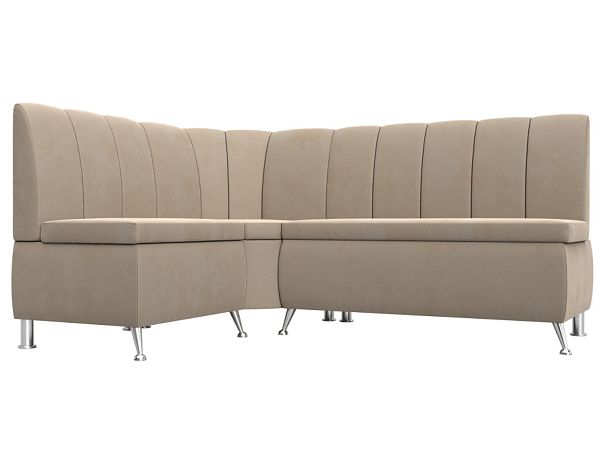 Кухонный угловой диван Кантри левый (полностью велюр бежевый) - Вид 1