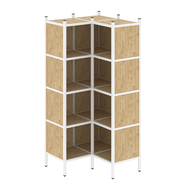 Loft Угловой внутренний стеллаж наборный VR.L-31 Тиквуд светлый/Белый металл 862*862*1869 - Вид 1