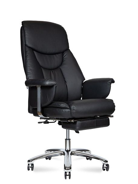 Кресло офисное / Парламент / (black) сталь + хром / черная экокожа - Вид 1