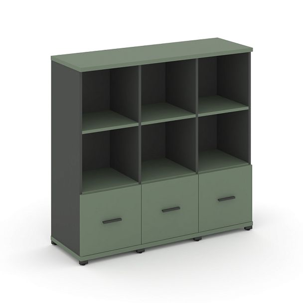 Concept Шкаф 3 узкие секции, 3 ниши CN.STU-331 A Кобо/Антрацит/Металл Антрацит 1252*420*1186 - Вид 1