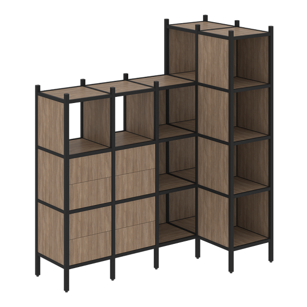 Loft Угловой внутренний стеллаж наборный VR.L-47 Дуб аризона/Чёрный металл 1694*862*1869 - Вид 1