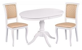 Обеденная группа стол Анфея 110(150)х75х76 Белый и 2 стула Арктос Белый/Бежевый жаккард - Фото предпросмотра