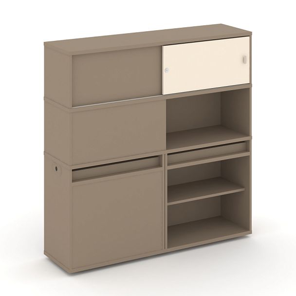 Estetica Набор №28. Тумба двойная+высокая надставка ES.NB.2V-28 Латте/Сатин 1500*410*1520 - Вид 1