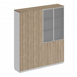 Шкаф закрытый со стеклом City СИ 314 дуб гладстоун светлый / белый премиум / дуб гладстоун светлый - Фото предпросмотра