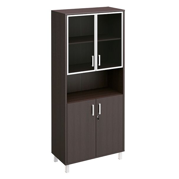 Шкаф для документов стекло в рамке + ДСП с замком + ниша Борн В 430-823-1 дуб шамони - Вид 3