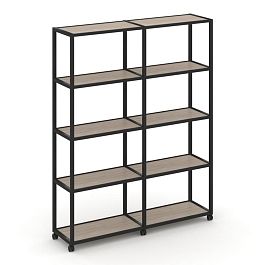 Shelf Mobile Стеллаж 5 уровней 2 секции VR.LT-STK-511.12 Дуб Аттик/Металл Черный 2370*400*2000 - Фото предпросмотра