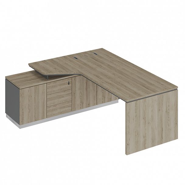 Стол руководителя эргономичный (опора ДСП) на опорной тумбе левый "Сity" СИ 119 дуб гладстоун светлый/антрацит премиум/дуб гладстоун светлый - Вид 1