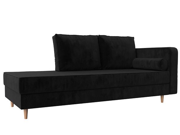 Кушетка Прайм правый (полностью велюр черный) - Вид 1