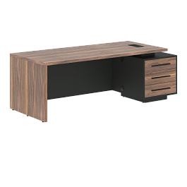 Стол руководителя с тумбой VRCT 2290(R) Американский орех/Черный матовый/Яшма черный 2200х900х750 VE - Фото предпросмотра