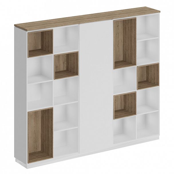 Шкаф комбинированный (открытый - одежда узкий - открытый) "City" СИ 304 дуб гладстоун светлый/белый премиум/белый премиум - Вид 1