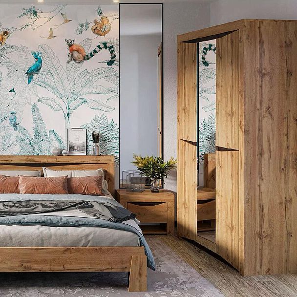 Спальня "Паола" ШК 702 (1376х2200х532 мм) дуб крафт золото - Вид 3