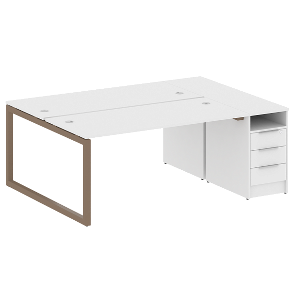 Metal System Quattro Р. ст. с тумбой на О-образном м/к 50БО.РС-СТП-2.4 Белый/Мокко металл 2012*1475*750 - Вид 1