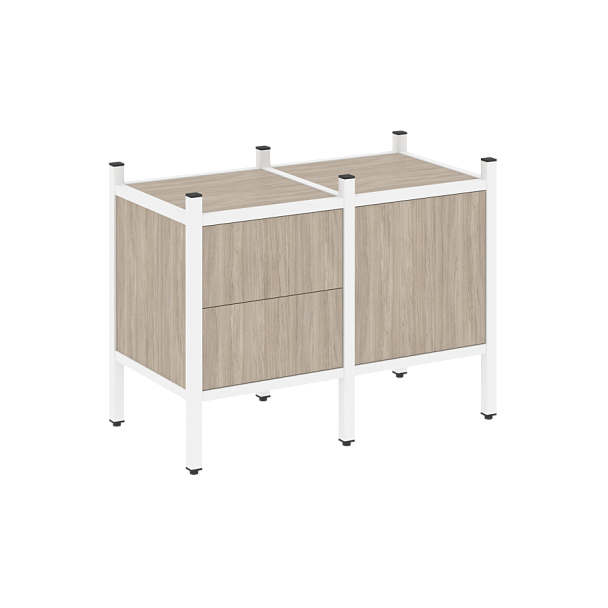 Loft Прямой стеллаж наборный VR.L-01 Дуб аттик/Белый металл 862*446*636 - Вид 1