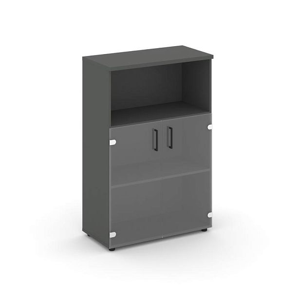 Стайл Проджект Шкаф средний широкий SN.STS-202 Антрацит/Прозрачный/Черный Ручки 796*400*1203 - Вид 1