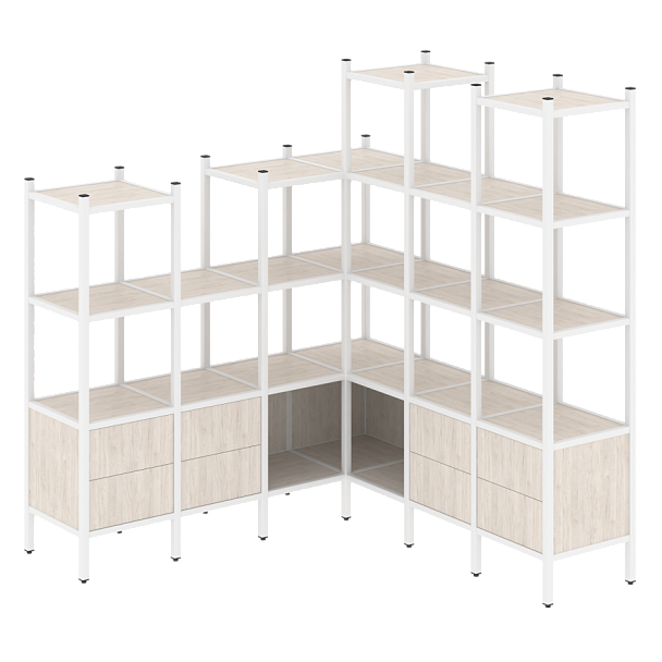 Loft Угловой внутренний стеллаж наборный VR.L-41 Денвер светлый/Белый металл 1694*1694*1869 - Вид 1