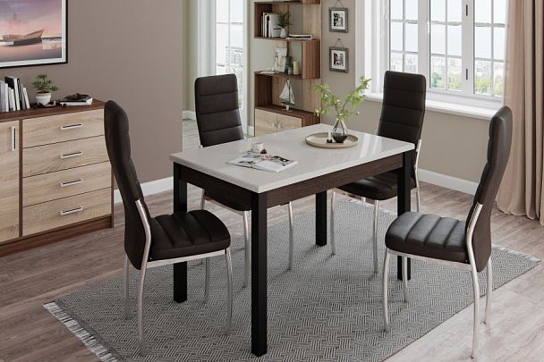 Стол обеденный Бостон-2 (750х1100х690) металл черный/кремовый гранит - Вид 1