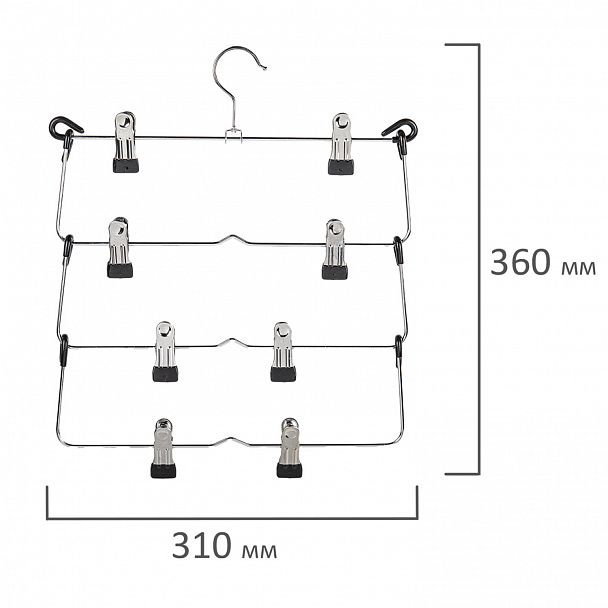 Вешалка-плечики качели, 4 секции, металлическая, с клипсами для юбок и брюк, BRABIX, 607472 - Вид 3