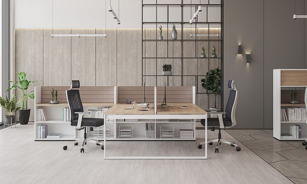 Рабочая станция Allegro 1600х1438х750  / профиль О-образный: 70х20 антрацит; лючок: серебро; столешница: белый - Вид 7