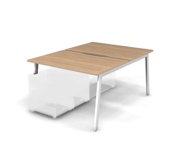 MATRIX 121В200-A Стол прямой, опора на тумбу, пров. вырез. (А-опоры) 1180х1590х775 Швейц-й вяз/Белый - Вид 1