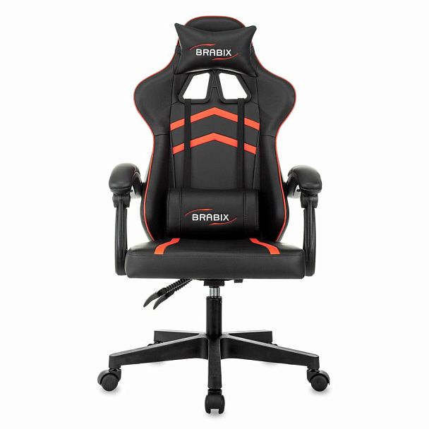 Кресло компьютерное BRABIX "Shooter GM-123", 2 подушки, экокожа, черное/красное, 533190 - Вид 4