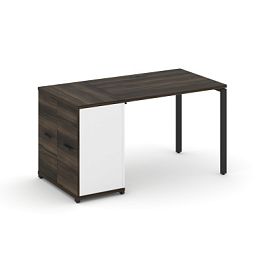 Concept Стол рабочий с опорным распаш. шкафом CN.SP-217 W Дуб Мали/Белый Бриллиант/Металл Черный 1400*720*750 - Фото предпросмотра