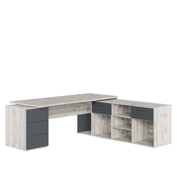 Стол письменный на креденции и тумбе Zion Light 218x205x75 дуб нордик - Вид 1