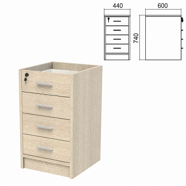 Тумба (каркас БЕЗ КРЫШКИ) приставная "Арго", 440х450х740 мм, 4 ящика, замок, ясень шимо - Вид 2
