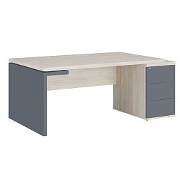 Стол рабочий на опорной тумбе правый Zion 182x100x74 дуб шамони светлый - Фото предпросмотра