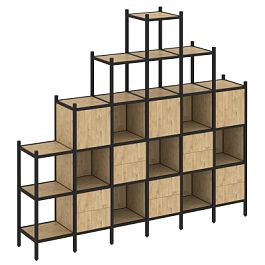 Loft Прямой стеллаж наборный VR.L-24 Тиквуд светлый/Чёрный металл 2526*446*2280 - Фото предпросмотра