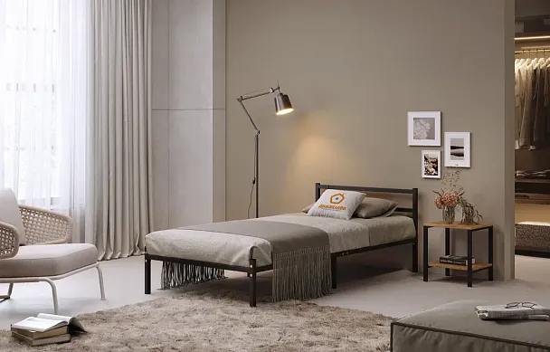 Кровать металлическая Лофт КОМПАКТ 800х2000, цвет черный    - Вид 4