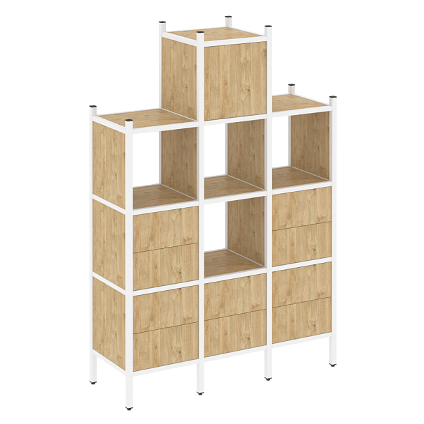 Loft Прямой стеллаж наборный VR.L-18 Тиквуд светлый/Белый металл 1278*446*1869 - Вид 1