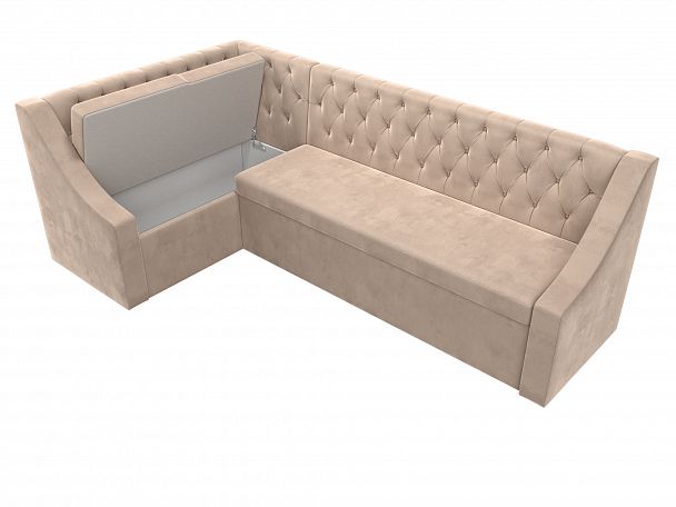 Кухонный угловой диван Мерлин левый (полностью велюр бежевый) - Вид 7