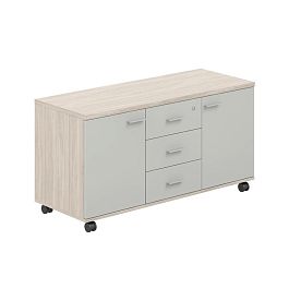 Тумба сервисная с 3 ящ. 1204х460х619, с замком, 2 фасадами / корпус: дуб светлый; фасады: серый бархат Сигма / Sigma - Фото предпросмотра