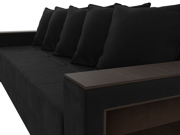 Диван прямой Дубай Лайт полки справа (полностью микровельвет черный) - Вид 4