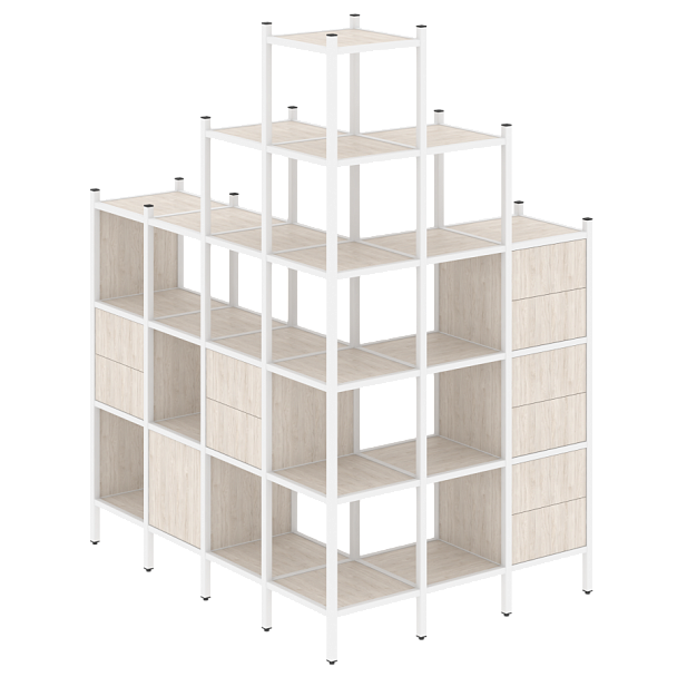 Loft Угловой внешний стеллаж наборный VR.L-56 Денвер светлый/Белый металл 1694*1278*2280 - Вид 1