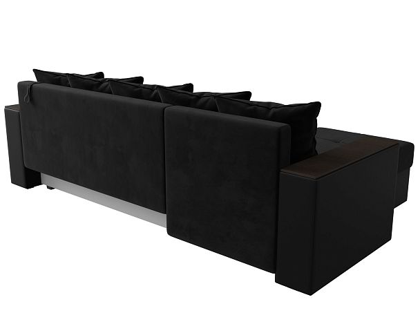 Диван угловой Дубай Лайт угол левый (основа велюр черный, компаньон экокожа черная) - Вид 6