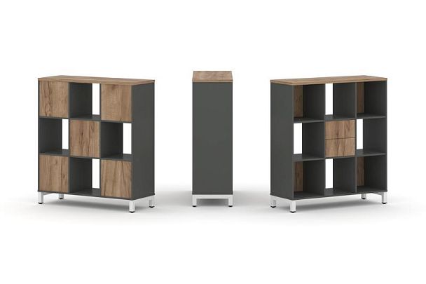 Стайл Проджект Набор стеллажа 1 сторон., 3 яр. SN.NS-331 Антрацит/Дуб Табак/Металл Белый 1121*400*12 - Вид 1