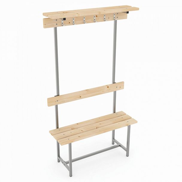 Скамья с вешалкой, спинкой и полкой "СВТ 7", 1760х1000х395 мм, 6 крючков, дерево, металл - Вид 1