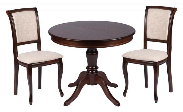 Обеденная группа стол Элат D90(130)х90х76 Темный орех и 2 стула Арктос Темный орех/Кремовая рогожка - Вид 1