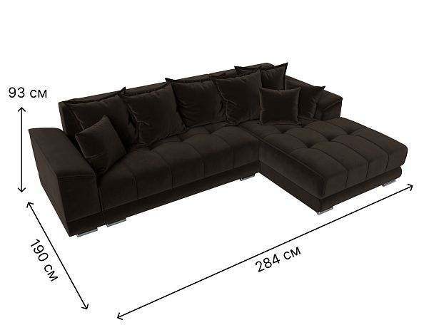 Угловой диван НордСтар правый угол Микровельвет коричневый - Вид 9